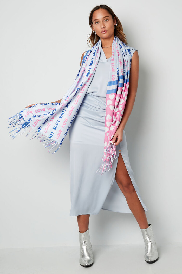 Sjaal met dubbele print - roze-blauw Afbeelding4